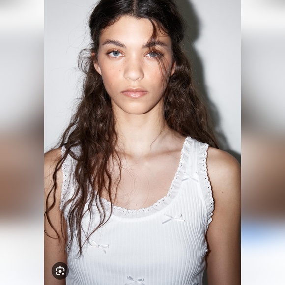 Zara Ribbed Bows And Lace Tank Top Size M - Picture 8 of 8